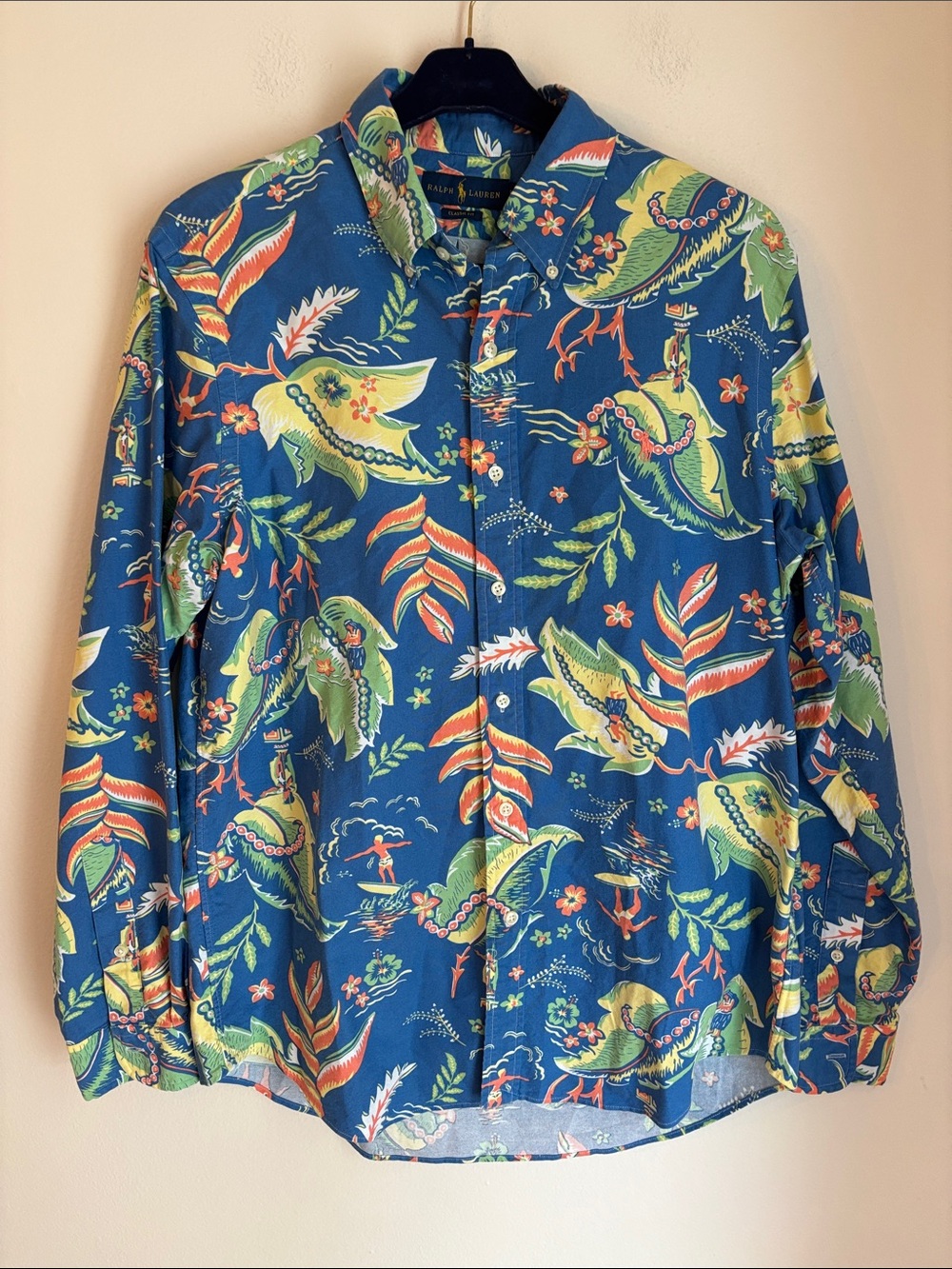 Ralph Lauren men’s Tropical Print Button-Up cotton resort Hawaiian Shirt Lg NWT